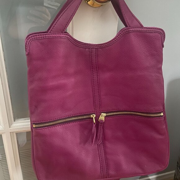 Fossil Fuchsia Purple Leather Folding Tote Purse Large Bag - Picture 2 of 12
